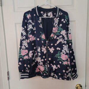 Womens blue and pink floral/japanese cherry blossom Divided full zip sweatshirt